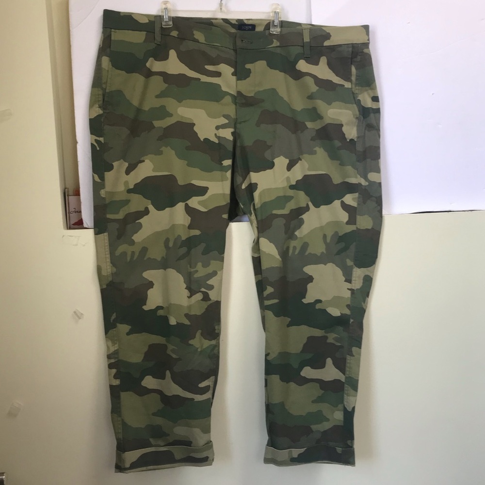 J. Crew Camo Cotton Stretch Pants Military Pockets Crop Zip Fly Casual Straight